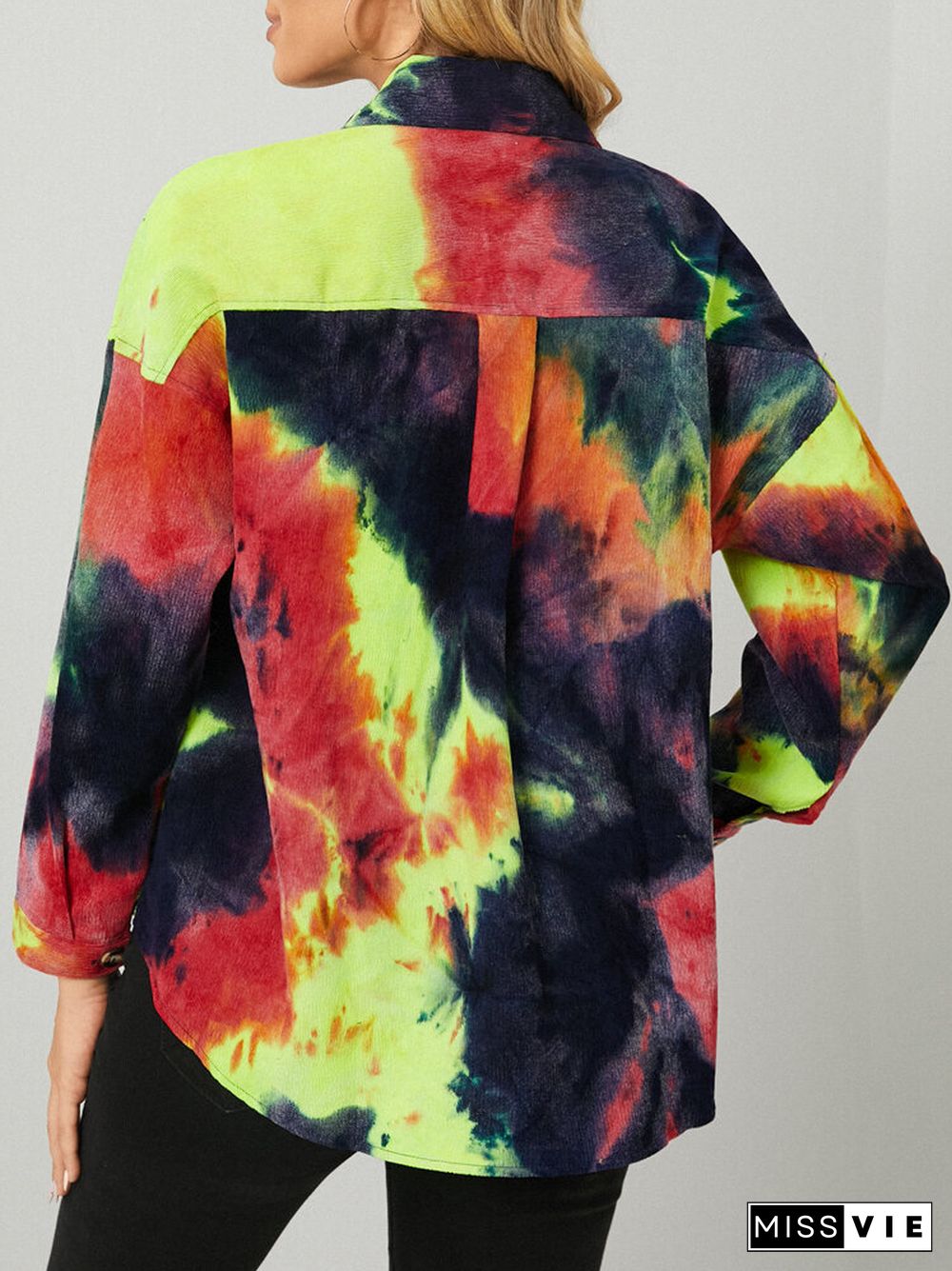 Tie Dye Corduroy Button Long Sleeve Lapel Jacket