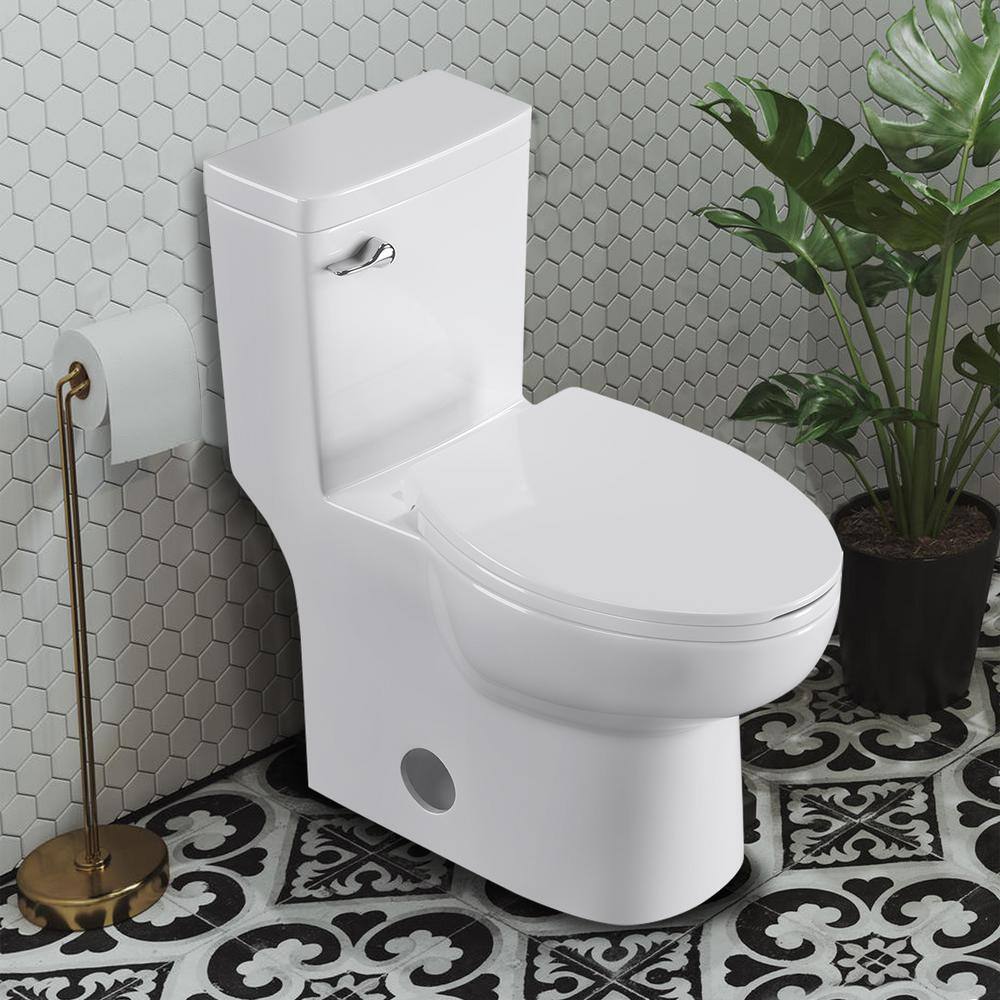 ANGELES HOME 12 in. Rough-In 1-piece 1.27 GPF Single Flush Elongated Toilet in Glossy White Seat Included MOPT-283