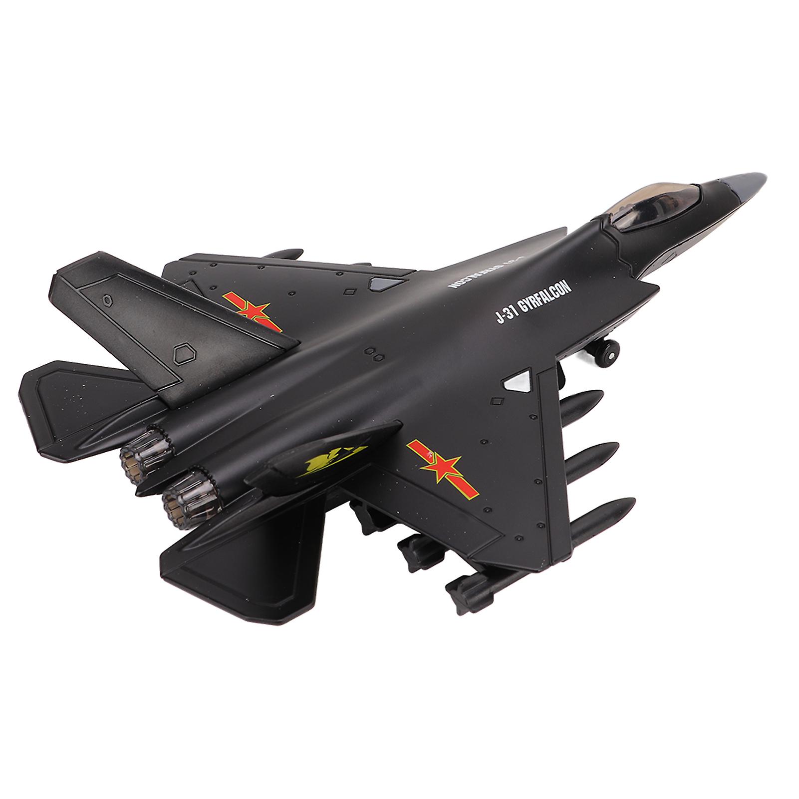 J 31 Chinese Fighter Model High Simulation Pull Back Function Fighter Model Toys with Light Music for Kids Gifts Toys Black