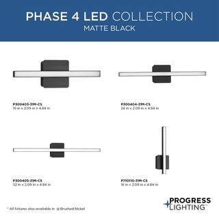 Progress Lighting Phase 4 Collection 16 in. Matte Black Small Modern Integrated 3CCT Integrated 1-Light LED Linear Vanity Light P300403-31M-CS