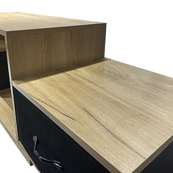 63''W Accent Asbtract Open Floor TV Stand Cabinet with 3 Fabric Drawer