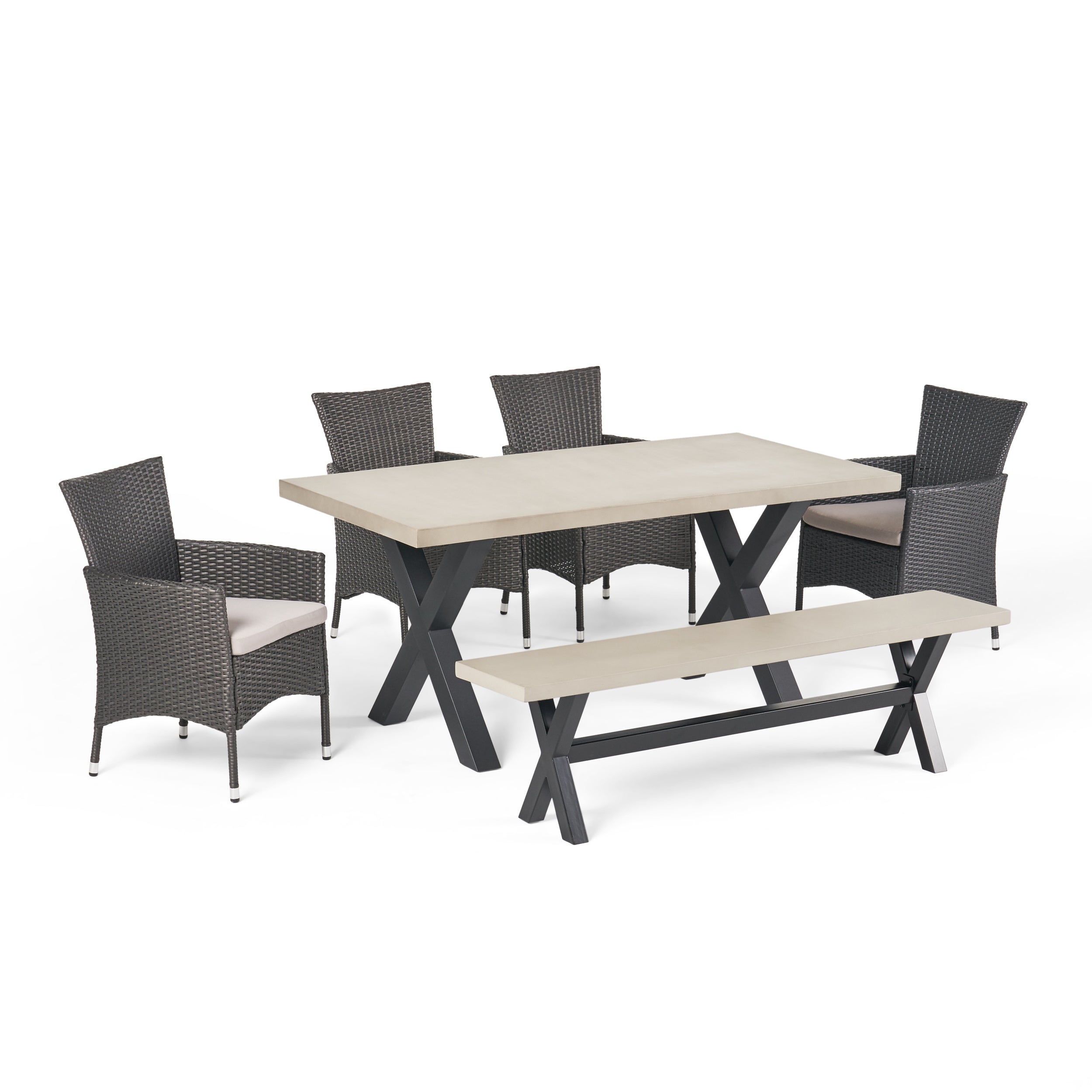 Jaston Outdoor 6 Piece Grey Wicker Dining Set