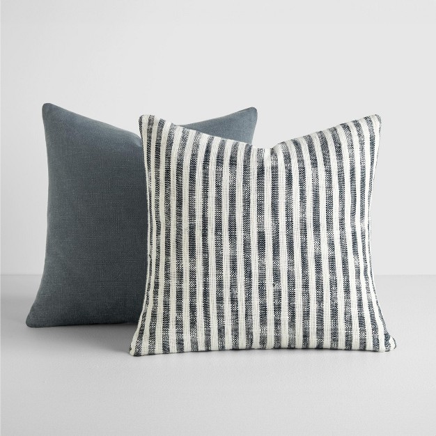 2 pack Yarn dyed Patterns Navy Throw Pillows In Yarn dyed Bengal Stripe amp Solid Becky Cameron Navy Yarn dyed Bengal Stripe Solid