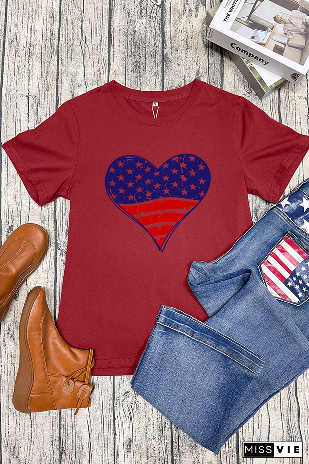 Patriotic Grunge Heart Graphic T-Shirt Wholesale