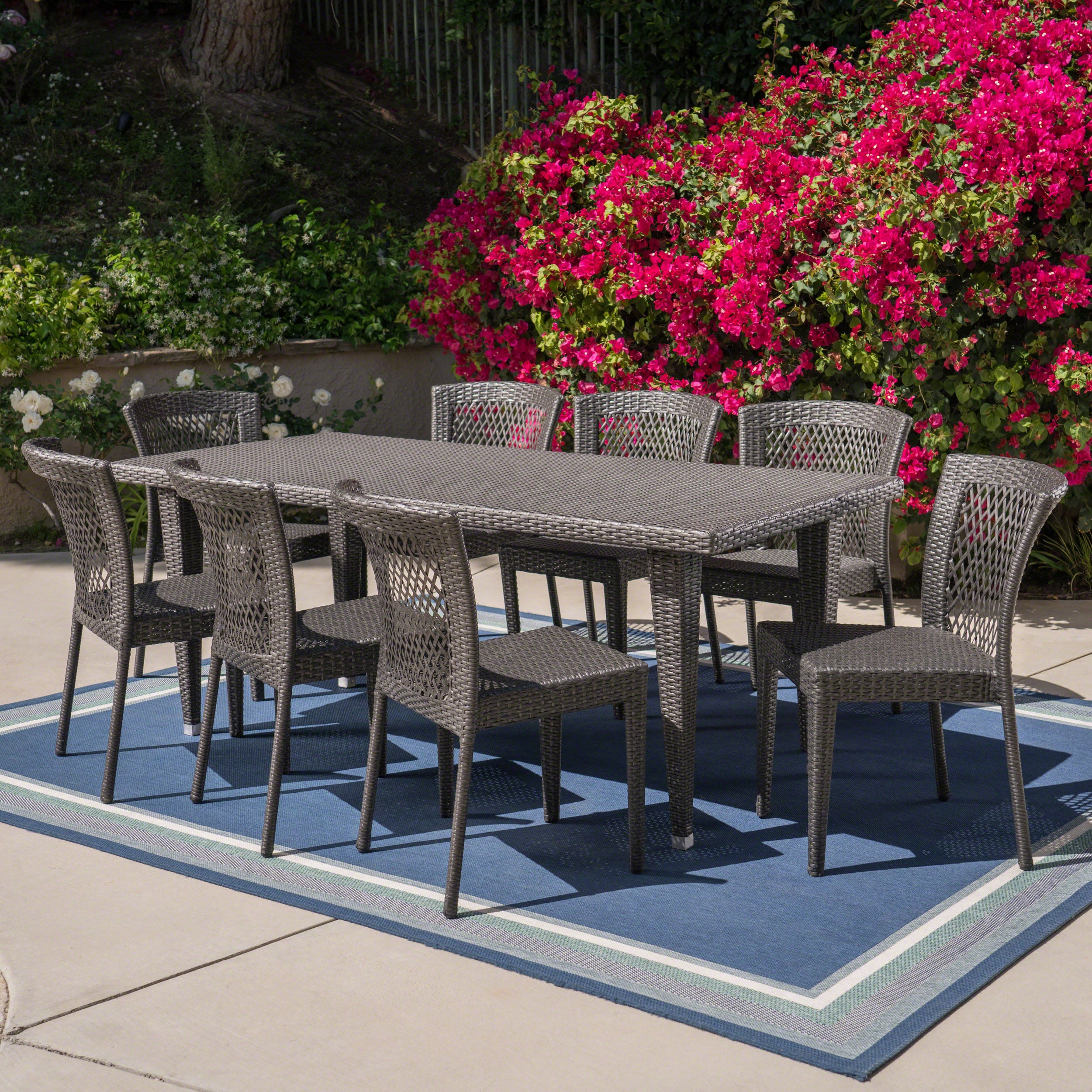 Herman Outdoor 9 Piece Wicker Dining Set, Grey