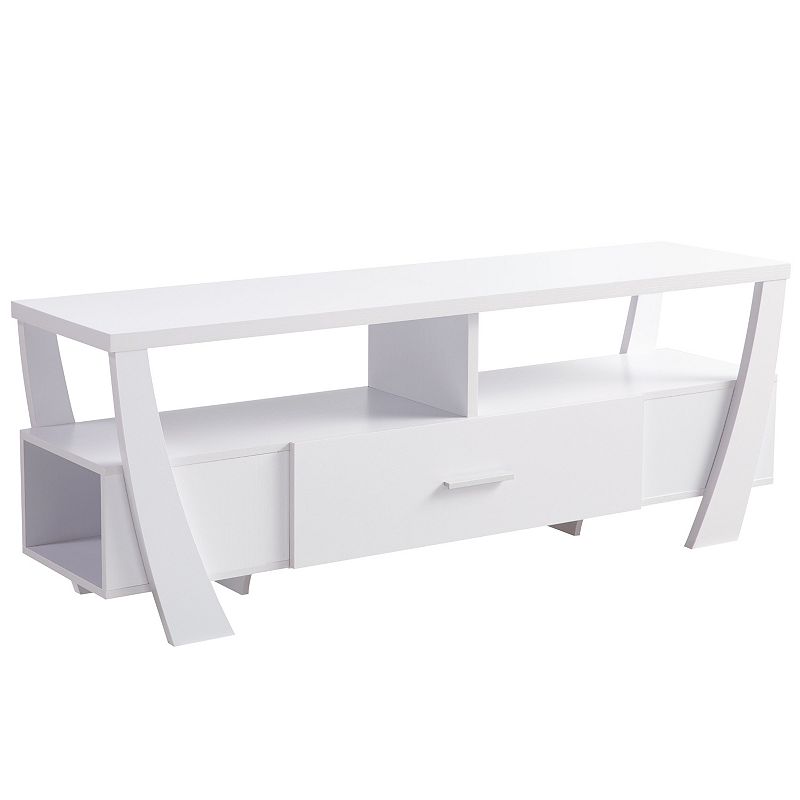 FC Design White TV Stand with 2 Shelves and Drawer