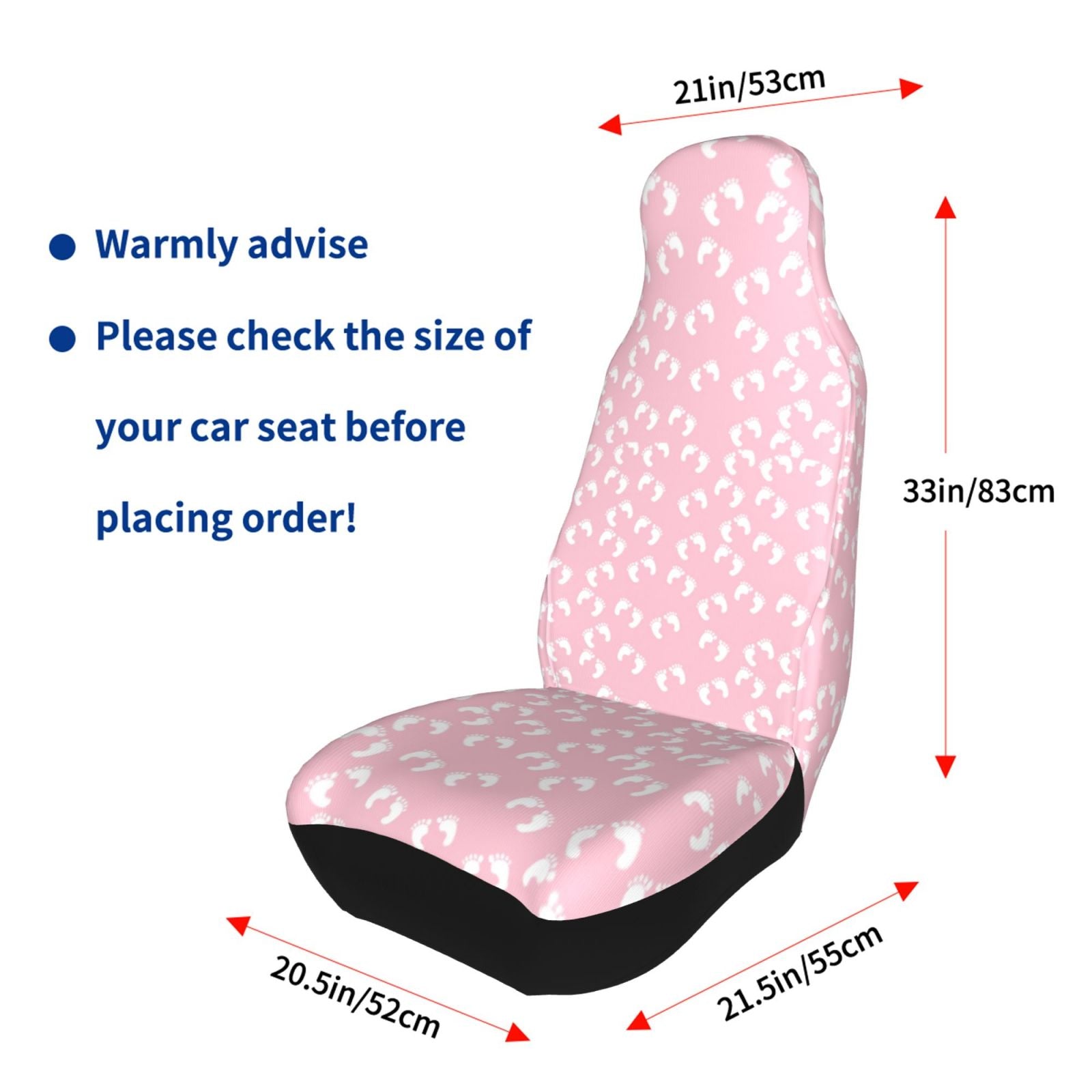 TEQUAN Front Seat Covers， Pink Baby Footprints Pattern 2 Piece Car Seat Cover Fit Most Car SUV Truck Van