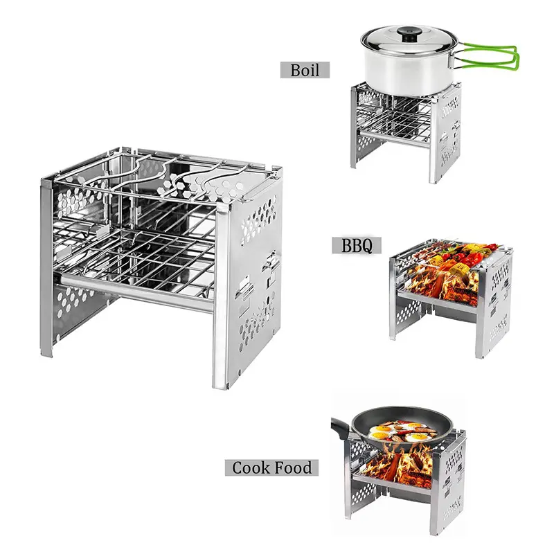 Outdoor Multi purpose Square Stainless Steel Open Air Mini Barbecue Grill Designs Charcoal Wood Stove