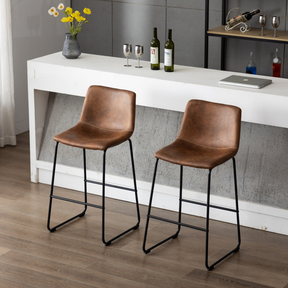 Home Beyond Synthetic Leather Dining Chairs Armless  Set of 2   Industrial   Dining Chairs   by Home Beyond  Houzz