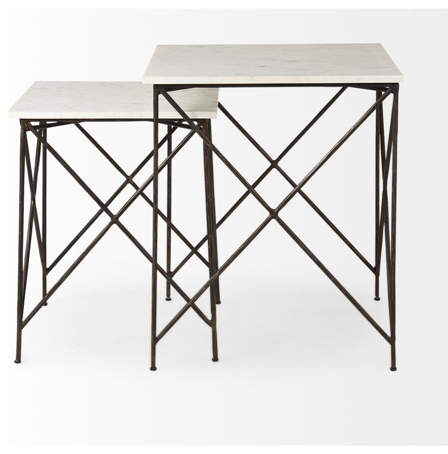 Lorlei White Marble Top With Antique Gold Legs Side Table  2 Piece Set   Industrial   Coffee Table Sets   by Mercana  Houzz