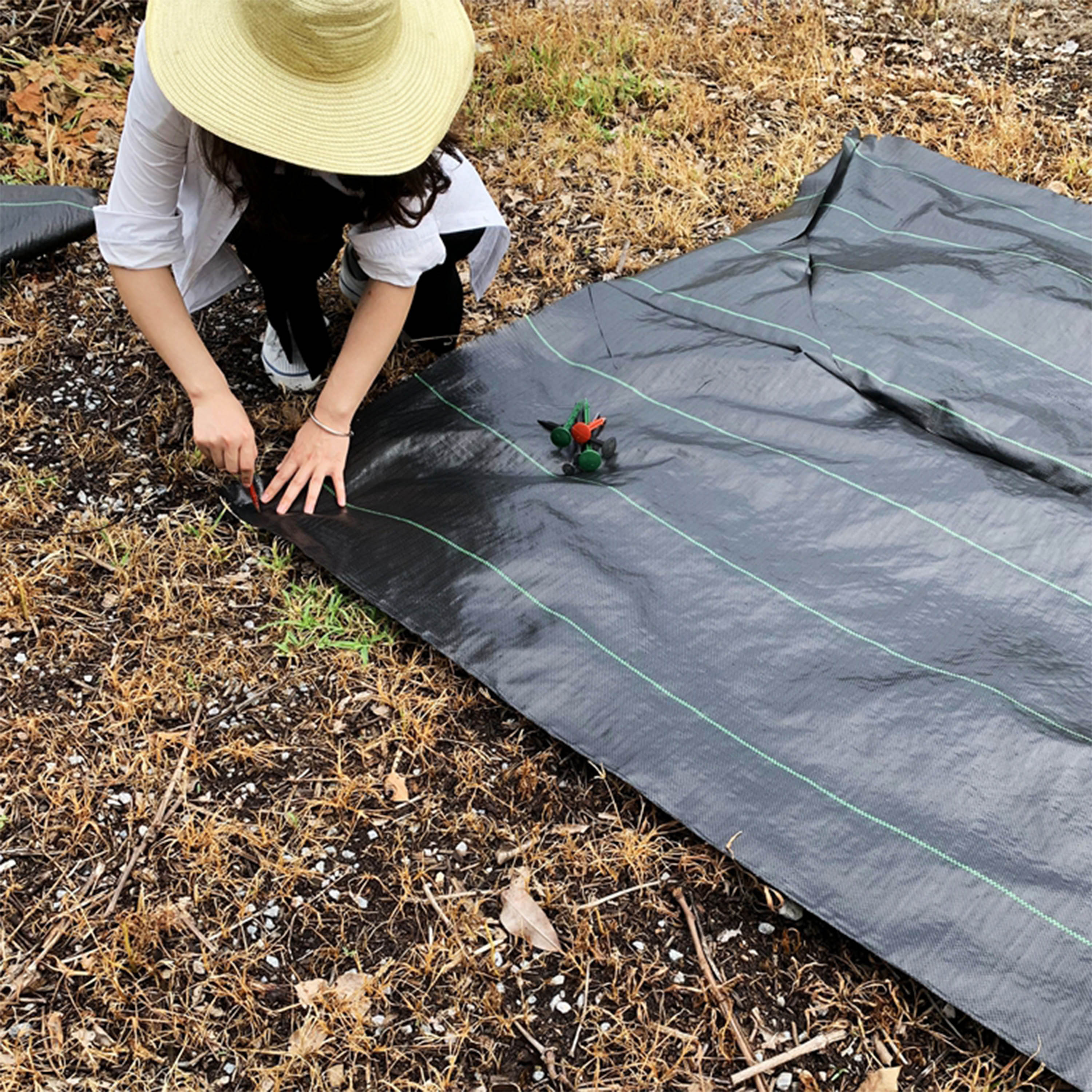 ALEKO Woven Weed Barrier Fabric 3 x 100 ft. Black with Green Stripes