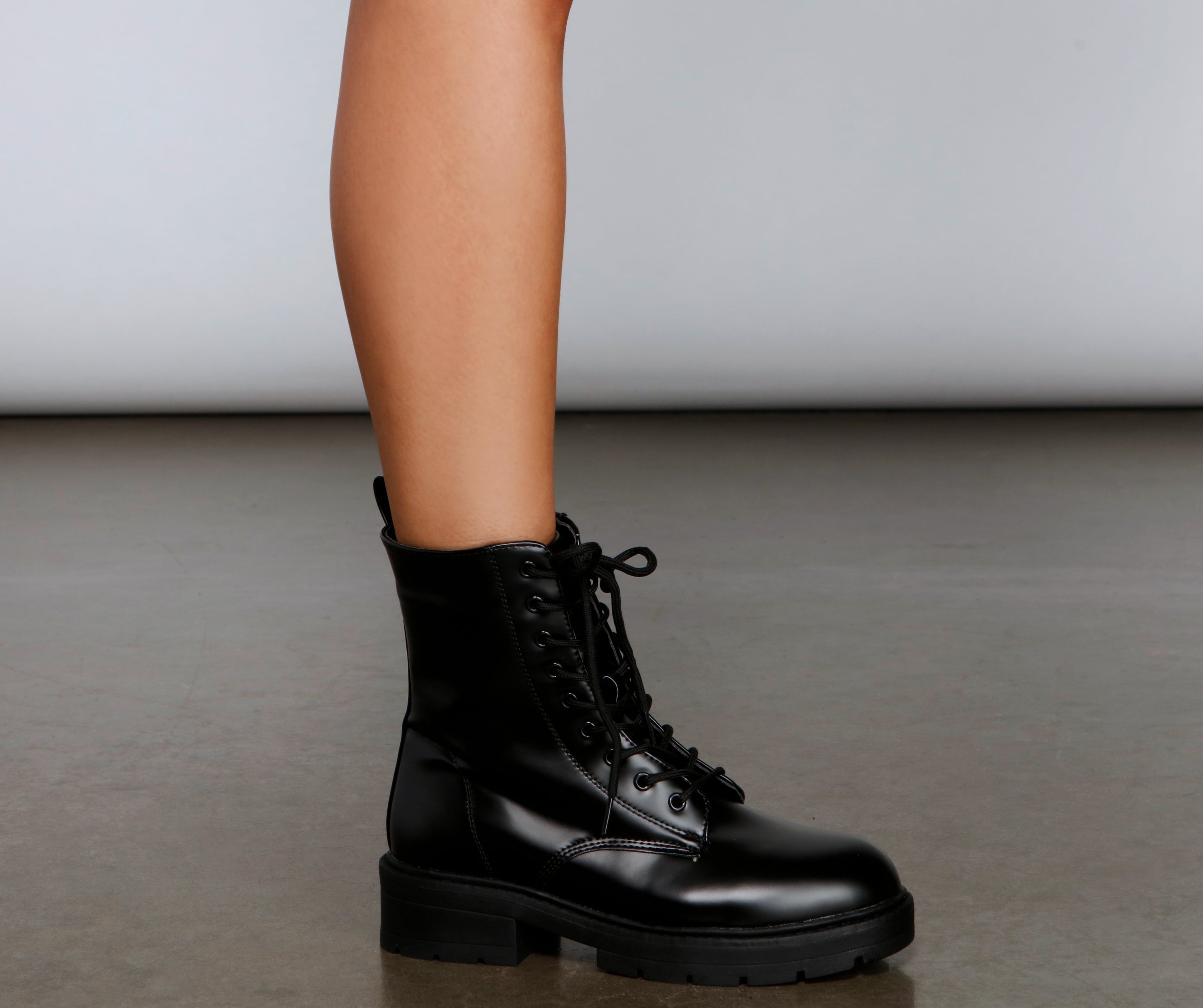 Lace Up Faux Leather Combat Boots