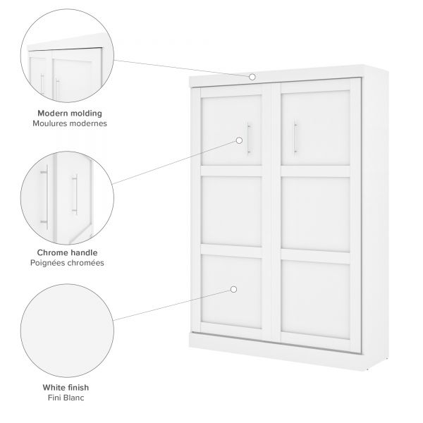 Bestar Pur by Bestar 4-Piece Full Wall Bed， Two Storage Units and Sofa Set - White and Grey