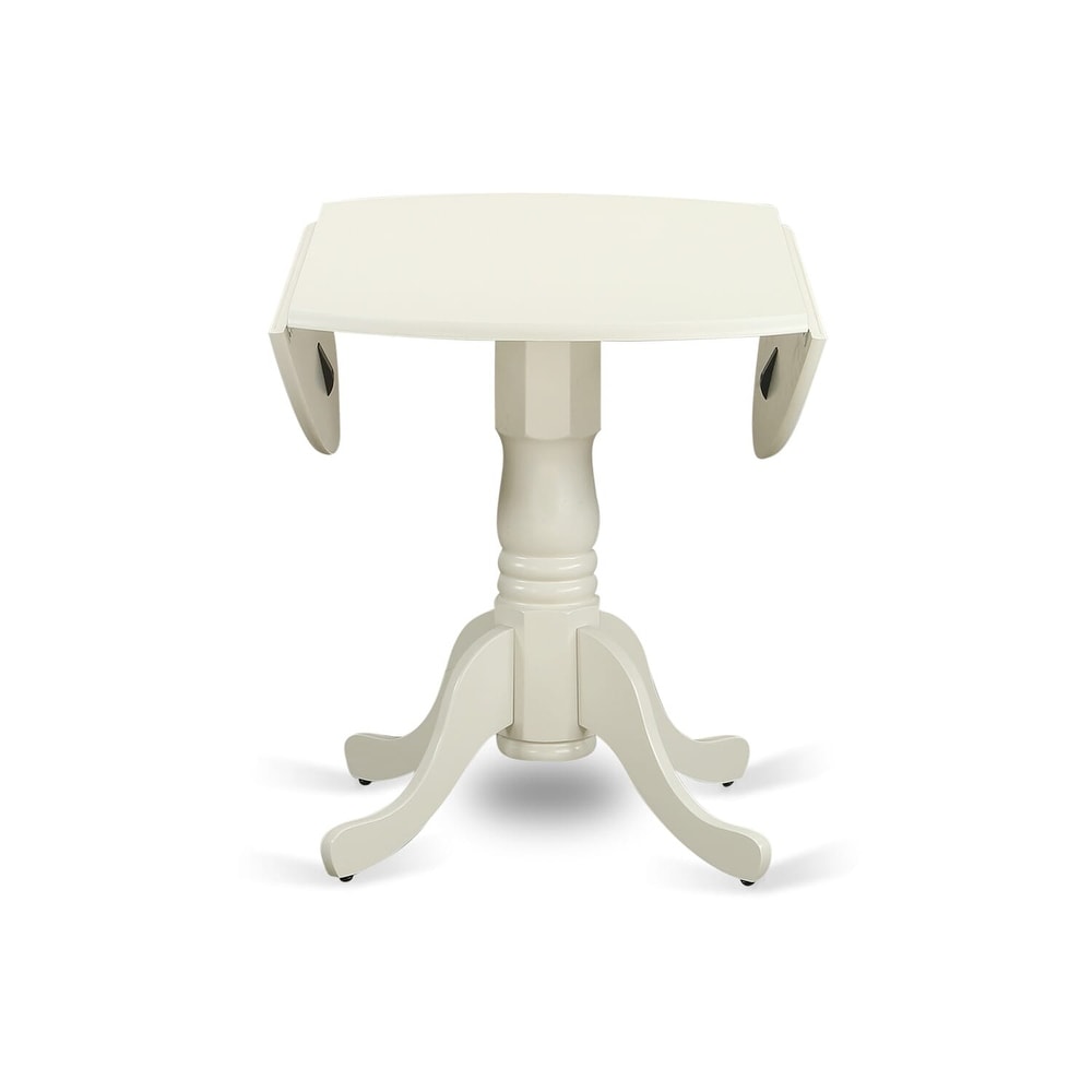 East West Furniture Dublin Kitchen Dining Table   a Round Wooden Table Top with Dropleaf   Pedestal Base  (Finish Options)