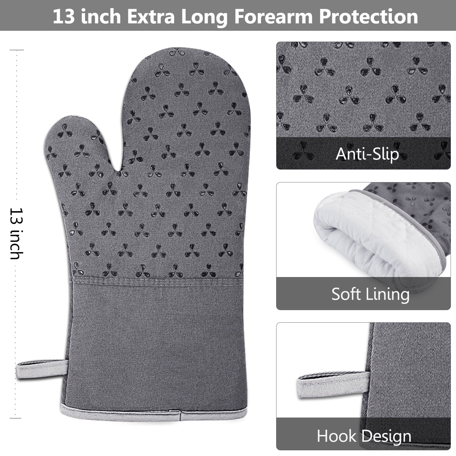 LOAOL 10 Pieces Oven Mitts Sets and Pot Holders Towel Set， Heat-Resistant Kitchen Oven Gloves， Grey