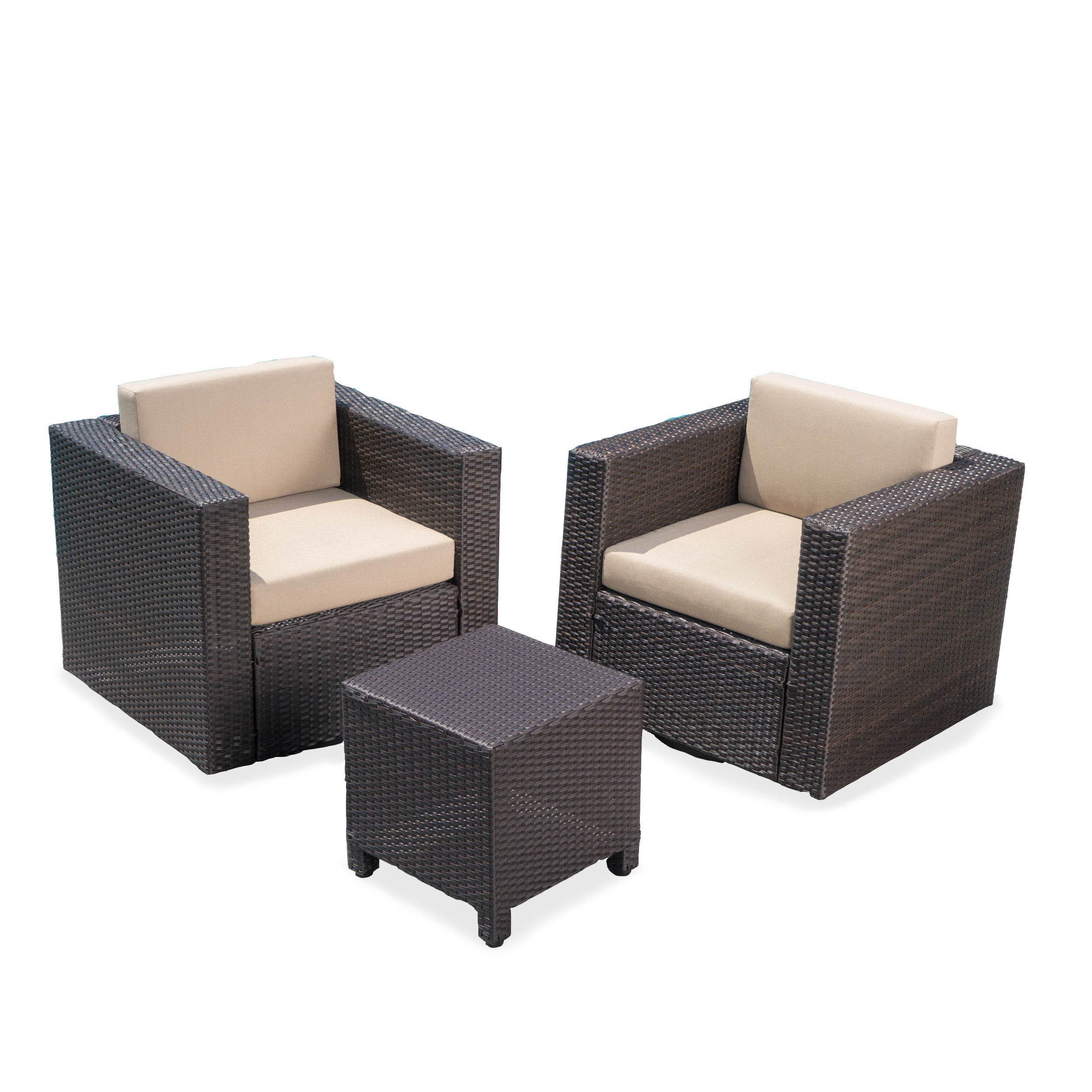 Venice 2-Seater Brown Wicker Outdoor Chat Set with Side Table