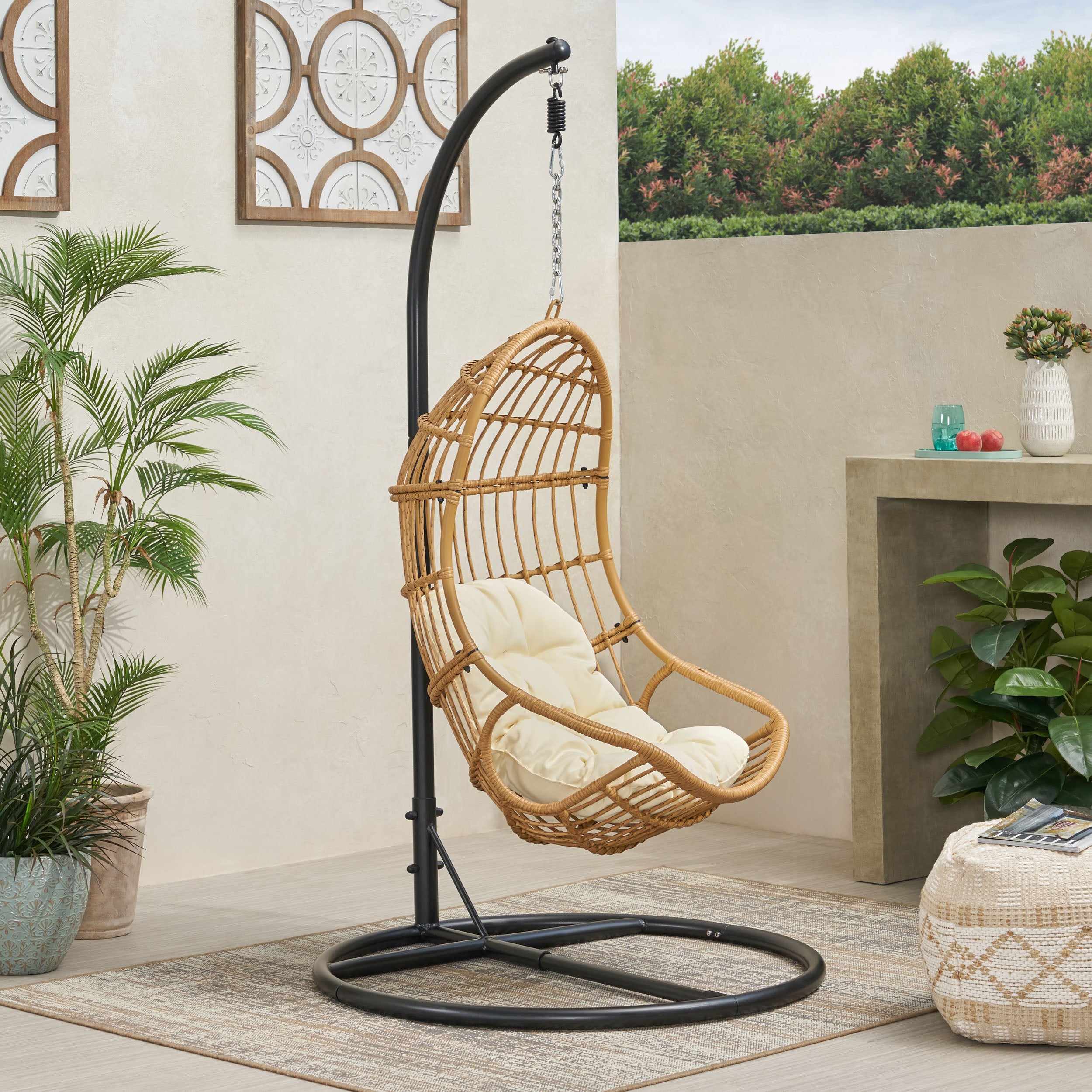 Perry Outdoor Wicker Hanging Nest Chair with Stand