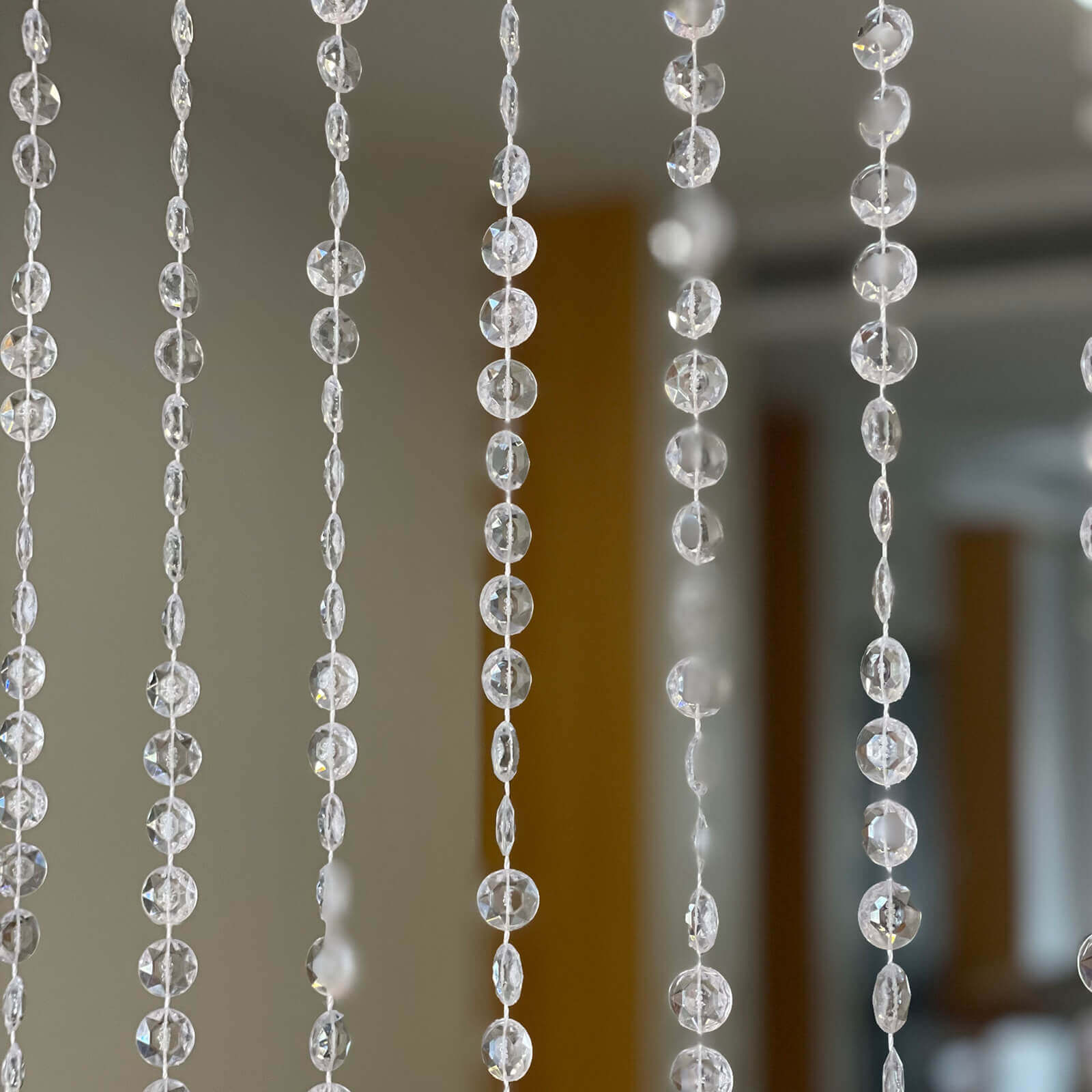 Acrylic Crystal Beaded Curtain with Polyester Rod Pocket, 43 Strands Room Divider Clear Diamond Cut Beads Doorway String Curtain - 5ftx16ft