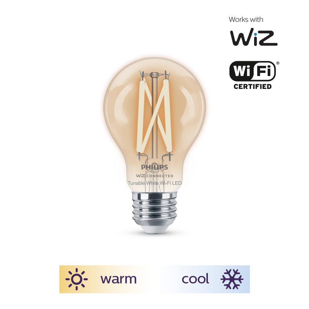 Philips 60-Watt Equivalent A19 Smart Wi-Fi LED Vintage Edison Tuneable White Light Bulb Powered by WiZ with Bluetooth (2-Pack) 567164