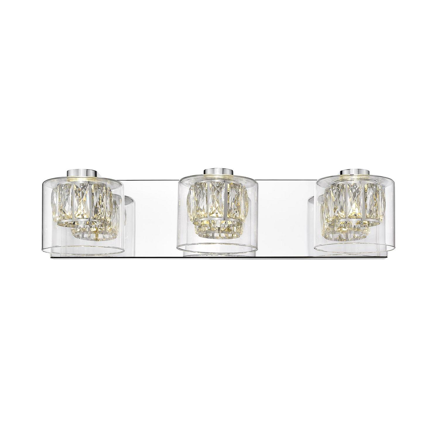 Ove Decors Cider III 8211 3 LED Light Vanity Wall Sconce with Glass Cylinder Shade and Crystal Finish  Crowdfused