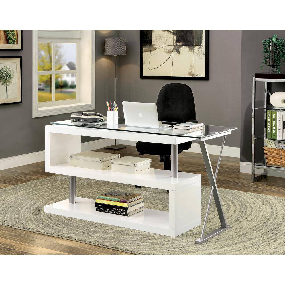 Furniture of America Corryton 59.25 in. Rectangle White Computer Desk with Convertible Shape IDF-DK6131WH