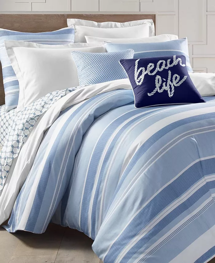 Charter Club Coastal Stripe 300 Thread Count Duvet Cover Set， Twin，