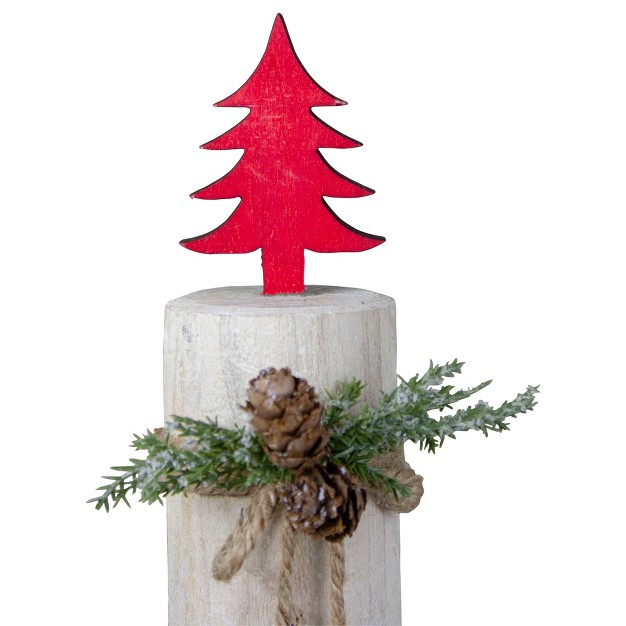 Red Forest Tree On A Wooden Round Base With Pinecones Christmas Tabletop Decor