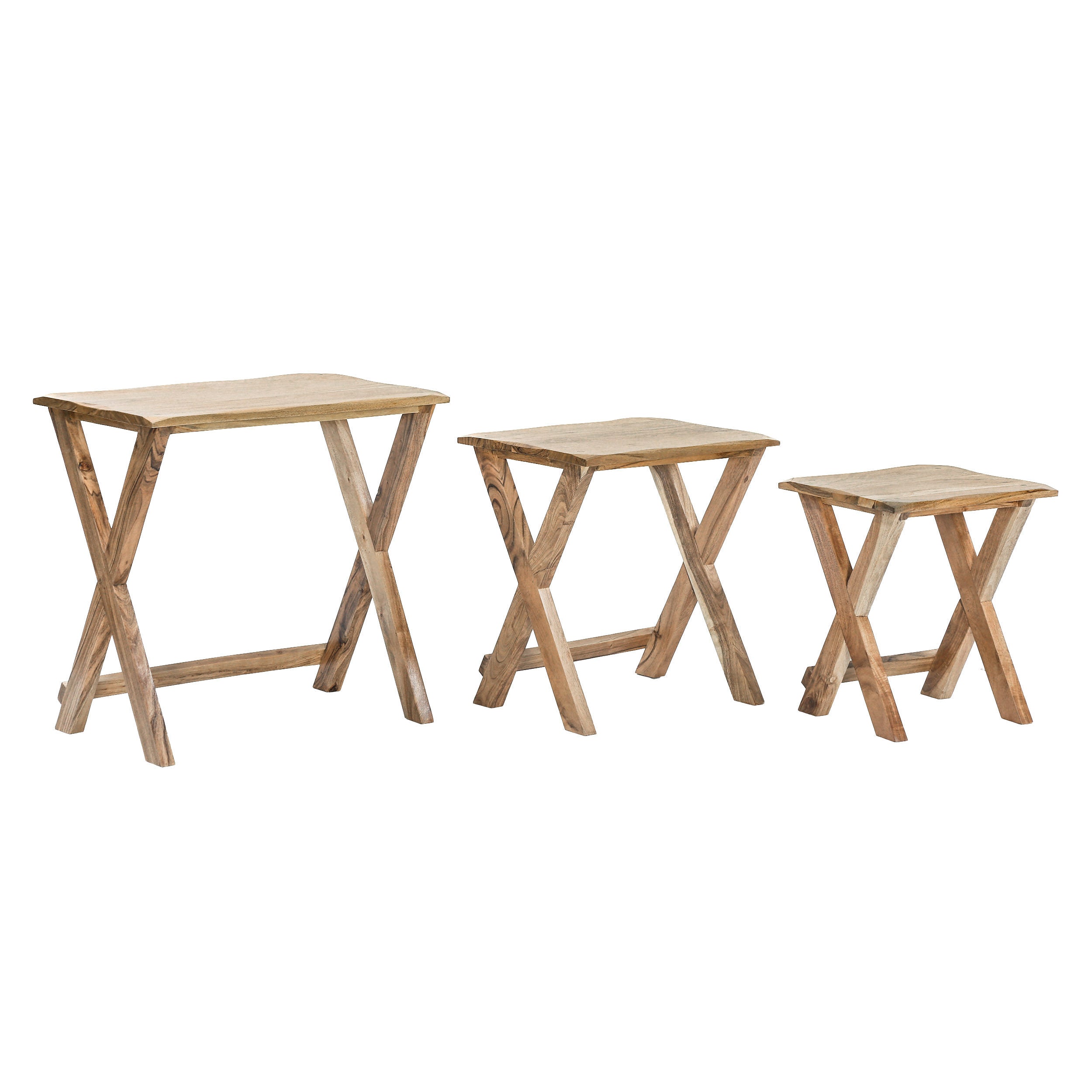 Henri Rustic Handcrafted Acacia Wood Nested Side Tables (Set of 3), Natural