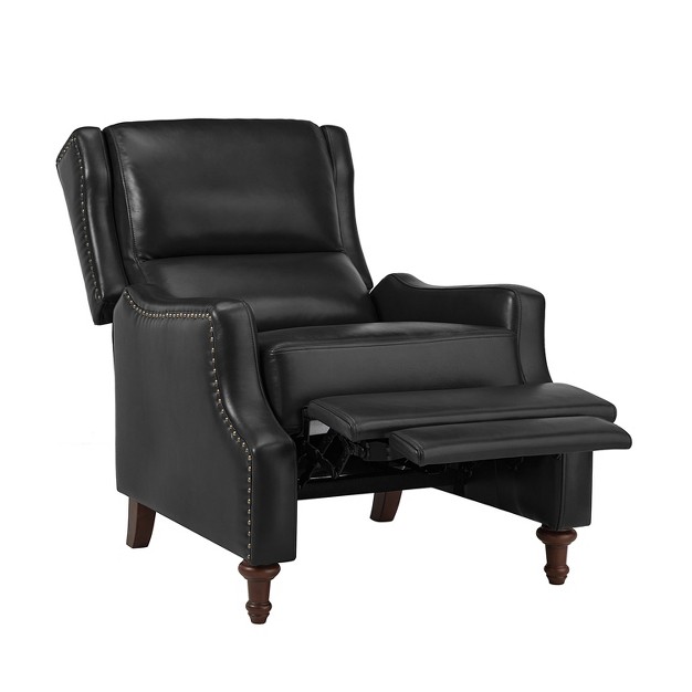 Set Of 2 Florens Genuine Leather Recliner With Nailhead Trims And Solid Wood Legs Karat Home