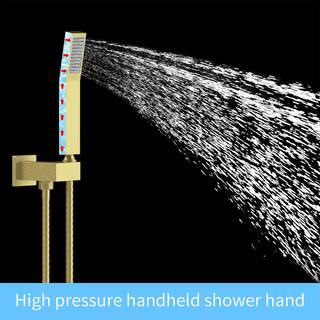 GIVING TREE 1-Spray 12 in. Square Rainfall Shower Head and Handheld Shower Head in Brushed Gold XLHDDFAR0033