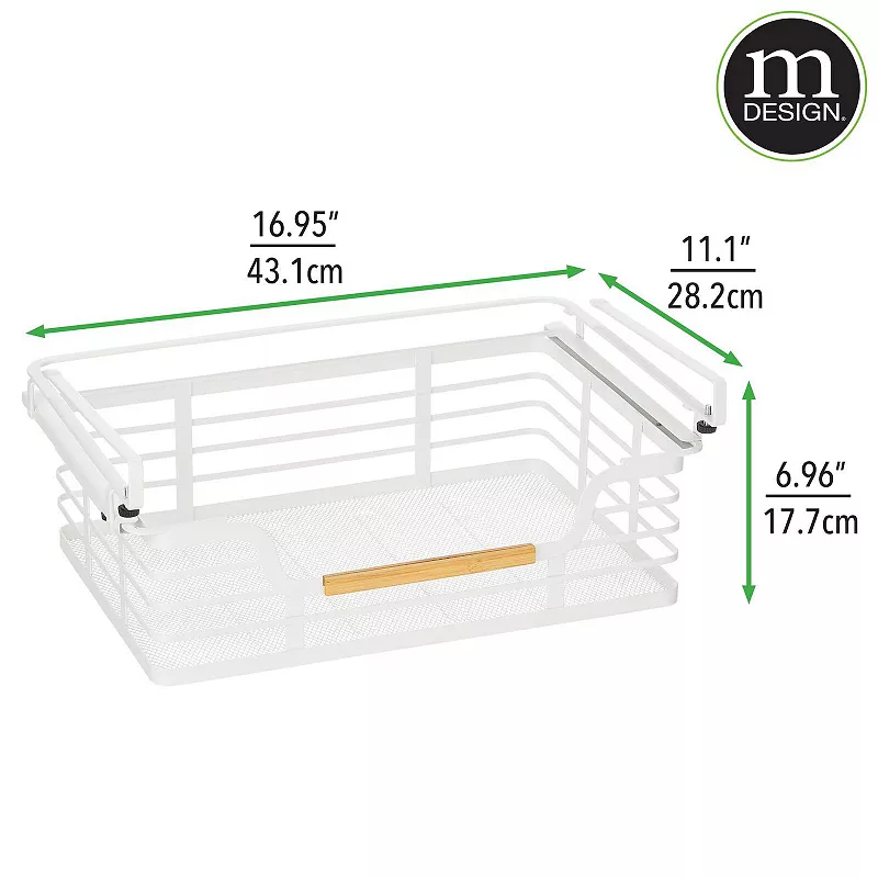 mDesign 16.95 Metal Wood Handle Kitchen Under Shelf Storage Baskets - 2 Pack