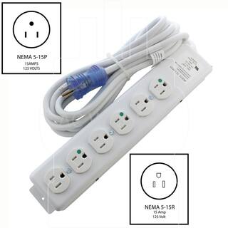 AC WORKS 15 ft. 15 A 143 MedicalHospital Grade Power Strip with 6 Outlets MD204-15D