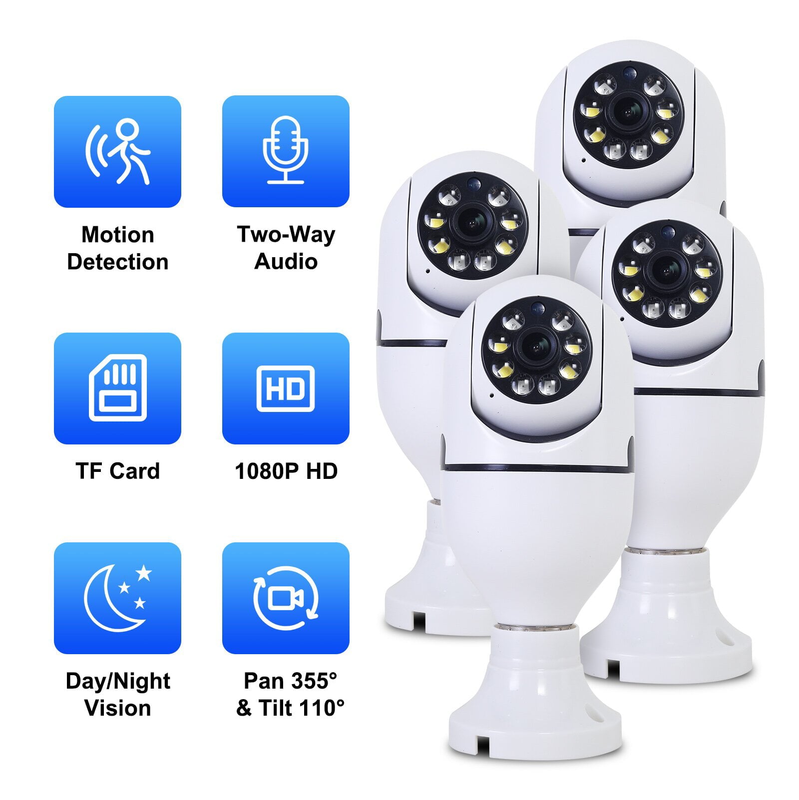 4PCS Wireless Security Camera， 2.4G and 5G Wifi Outdoor Light Bulb Camera， E27 1080P HD Outdoor Camera Light Bulb， Night Vision Motion Detection Remote View for Home Surveillance