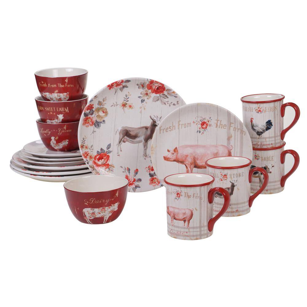 Certified International Farmhouse 16-Piece CountryCottage Multi-Colored Ceramic Dinnerware Set (Service for 4) 87526