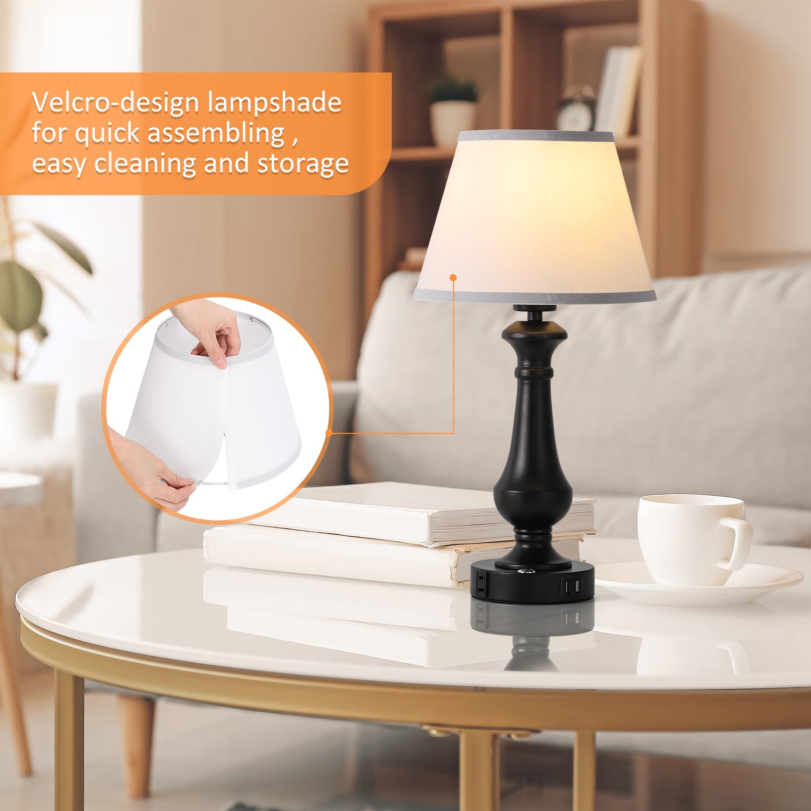 Wadavr Touch Table Lamps, Set of 2 Dimmable Touch Control Nightstand Lamp with USB Charging Ports for Bedroom Living Room，White