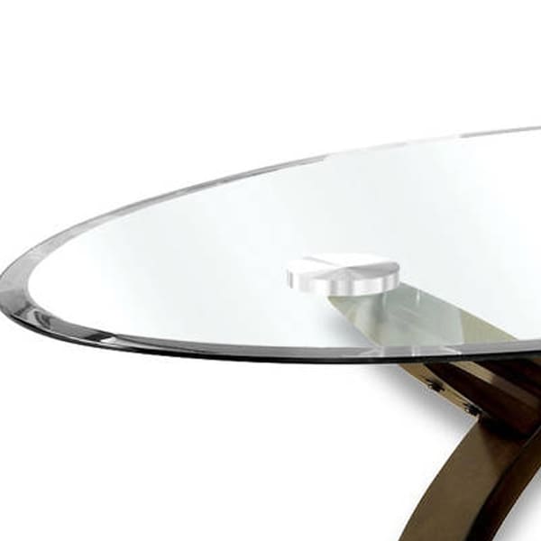 Oval Glass Top Coffee Table with Cross Oval Base， Brown and Clear