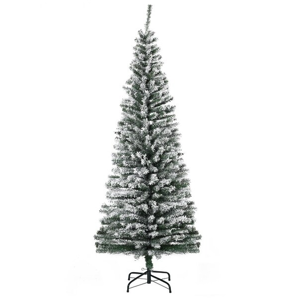 6' Unlit SnowFlocked Artificial Christmas Tree，Slim Design with 492 Tips，for Winter Holiday Decor