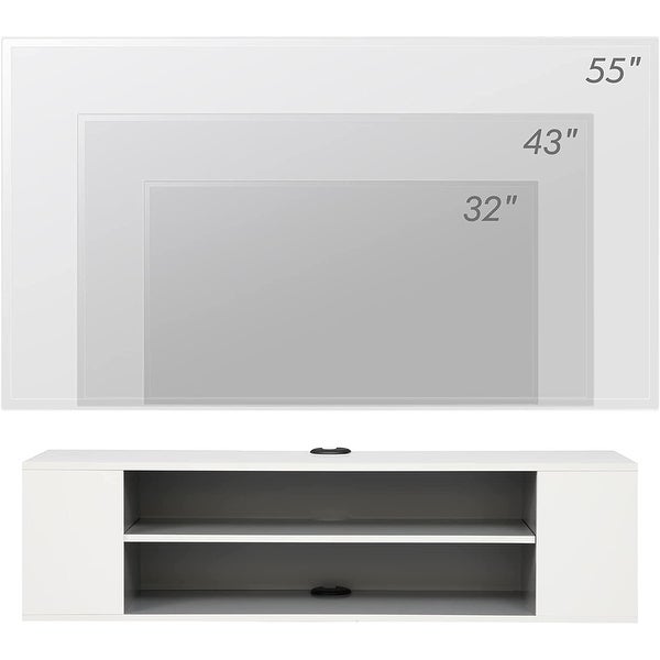 White Floating TV Stand with Colorful LED Lights， Floating Entertainment Center Wall Mounted， Floating TV Media Console