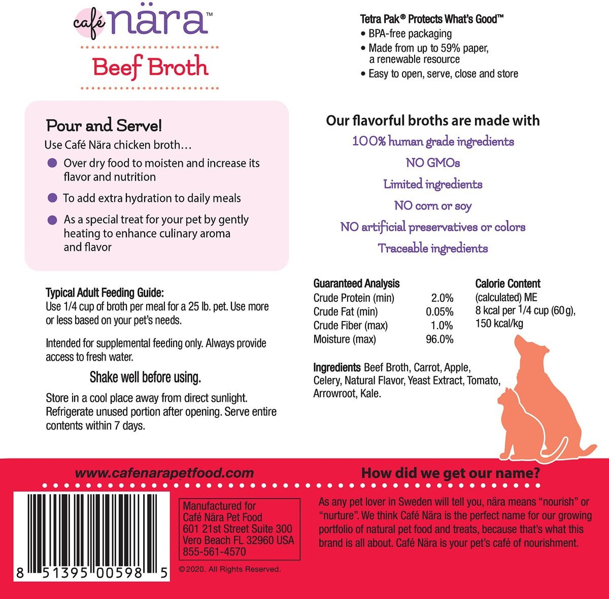 Cafe Nara Beef Broth Grain-Free Dog and Cat Wet Food Topper， 1.1-lb bottle