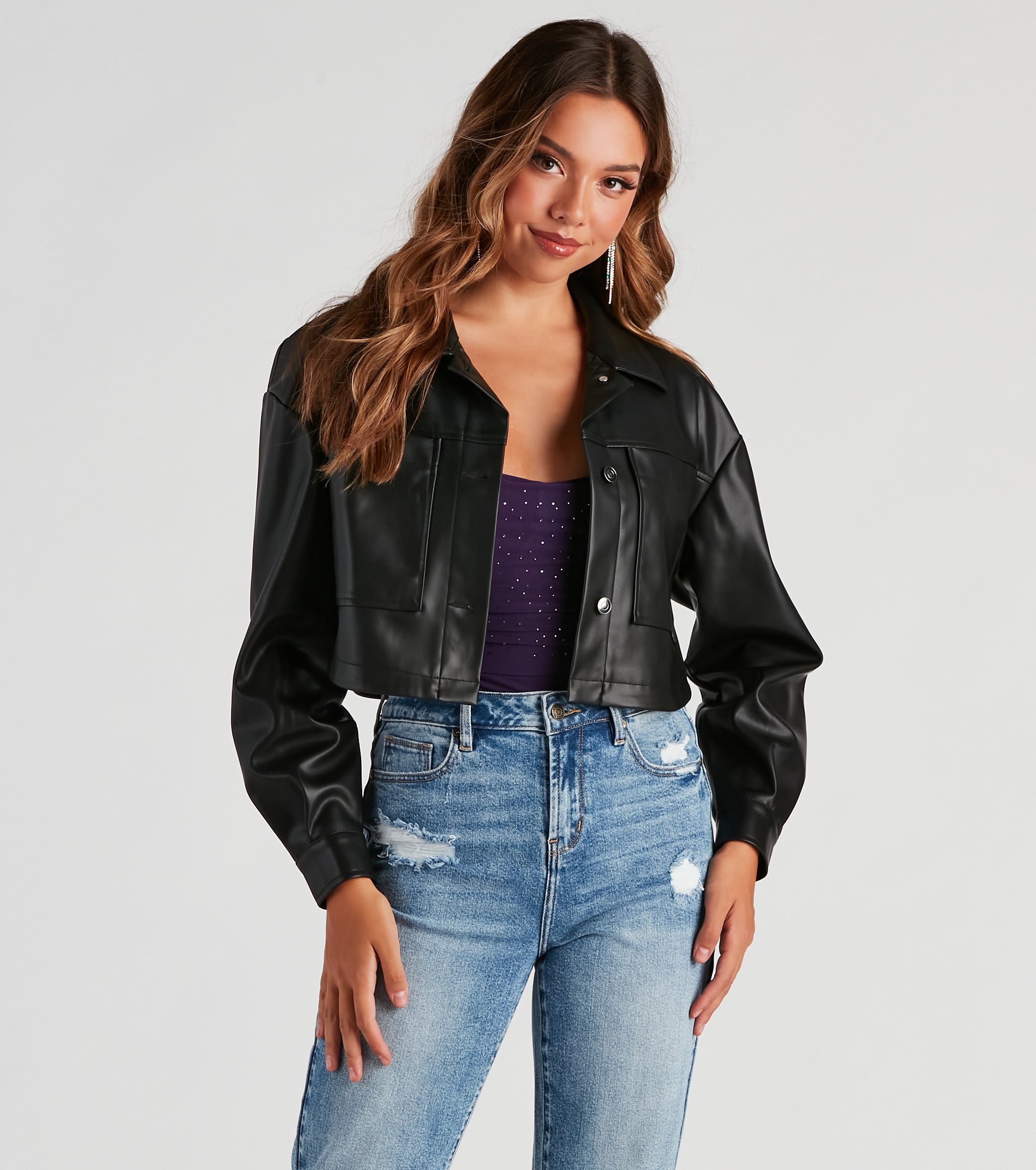 New Rule Faux Leather Crop Shacket