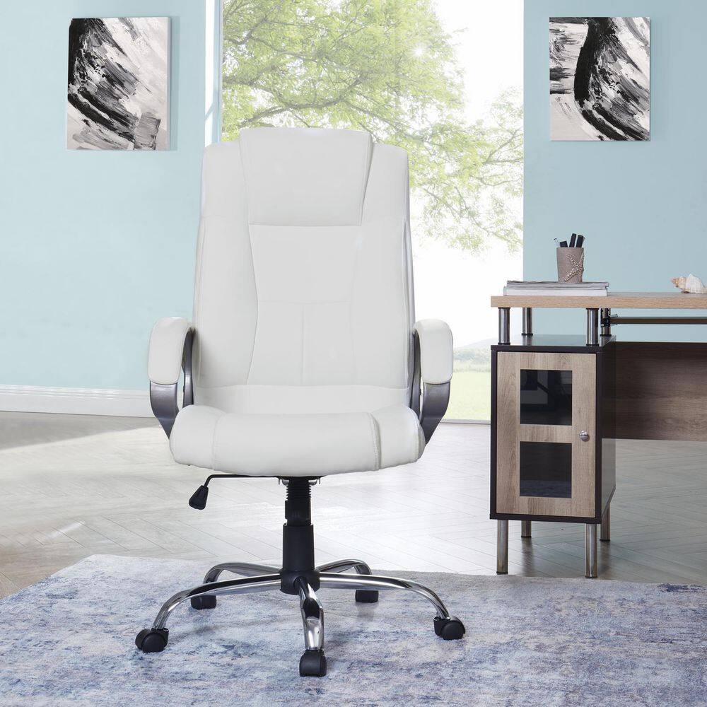 HOMESTOCK White High Back Executive Premium Faux Leather Office Chair with Back Support Armrest and Lumbar Support 99324