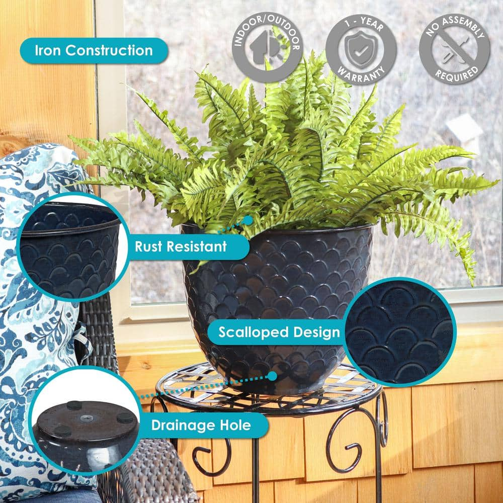 Sunnydaze Dinah Metal Outdoor Planter - Navy Molten Glaze - (Set of 2) DRV-2812