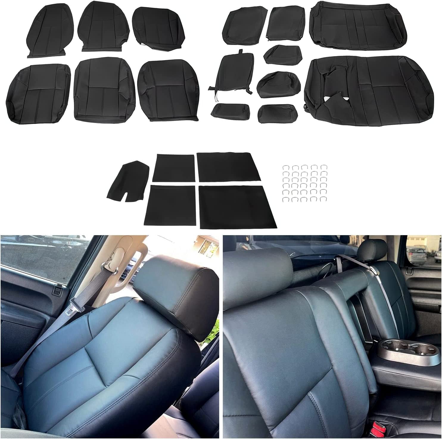 KOJEM For 07 08 09 10 11 12 13 Chevy Silverado Crew Synthetic Leather seat cover set