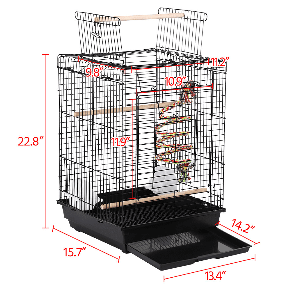 Topeakmart 22.8''H Open Top Metal Bird Cage Small Parrot Cage with Open Play Top and Toy， Black