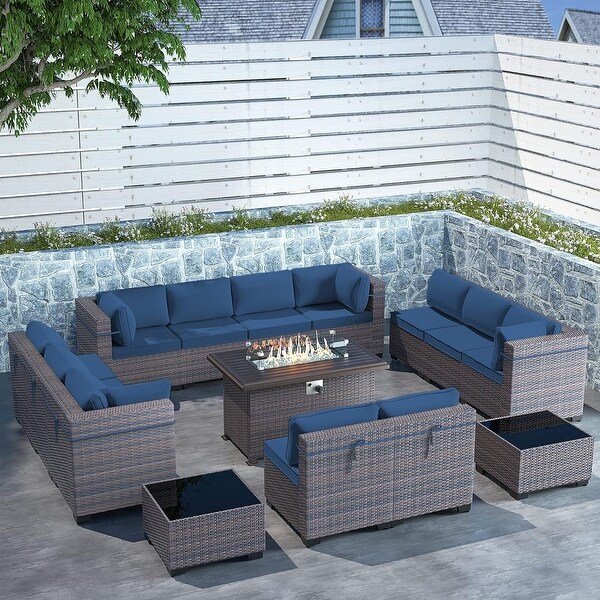 Outdoor Sectional Conversation Sofa Set with Firepit Coffee Table Cushions