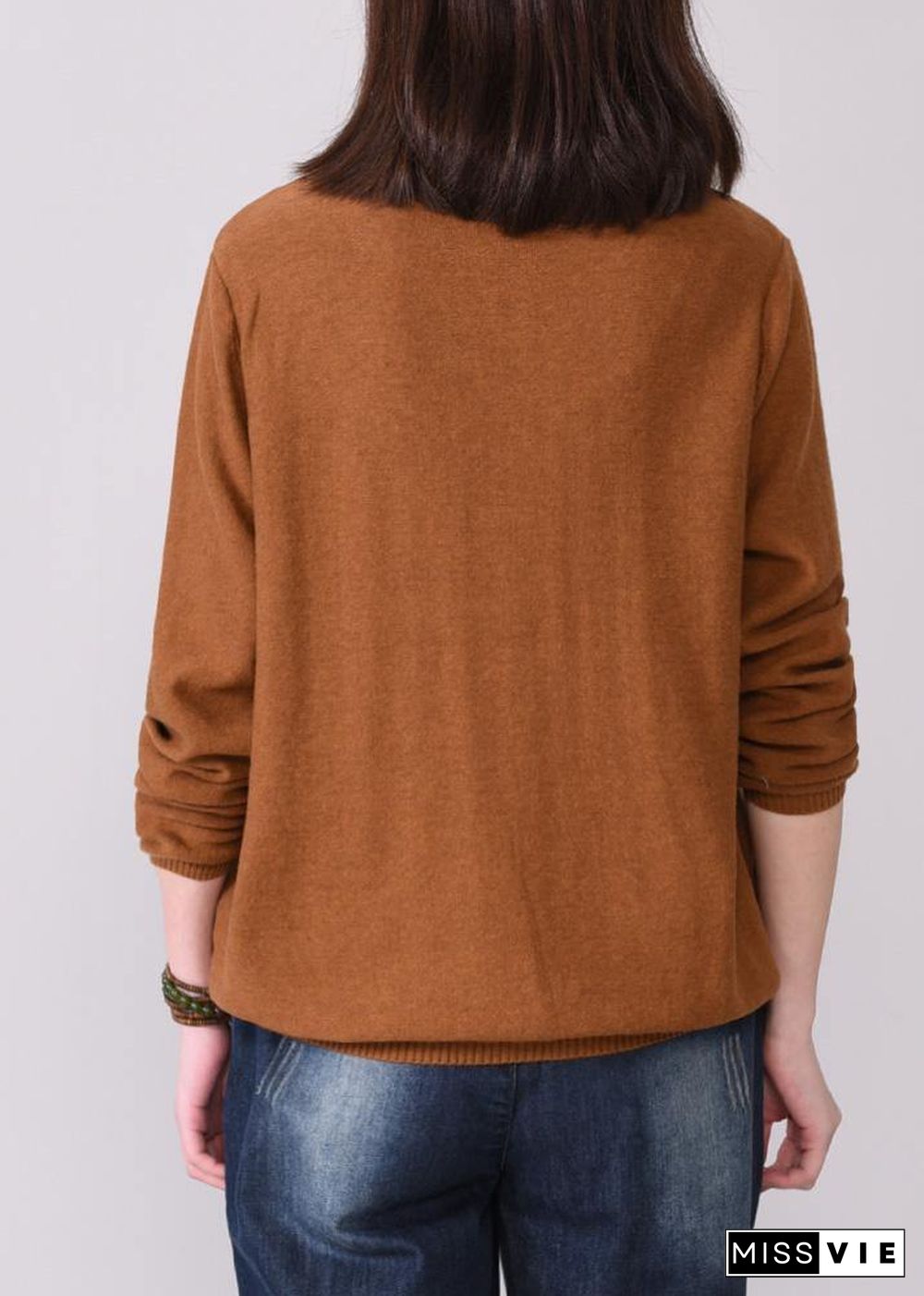 brown prints knit jacket oversized autumn knitwear o neck