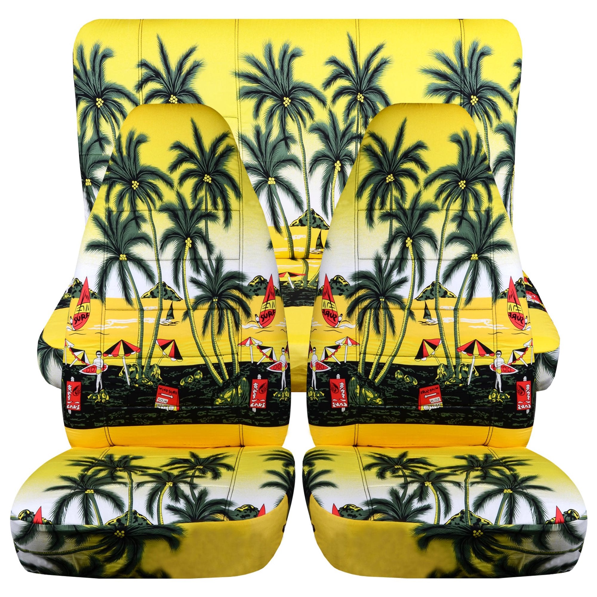 T476-Designcovers Compatible with 1997-2002 Jeep Wrangler TJ SE/Sport/Sahara Camo 2door Seat Covers:Yellow Hawaiian w Flowers Cotton - Full Set FrontandRear