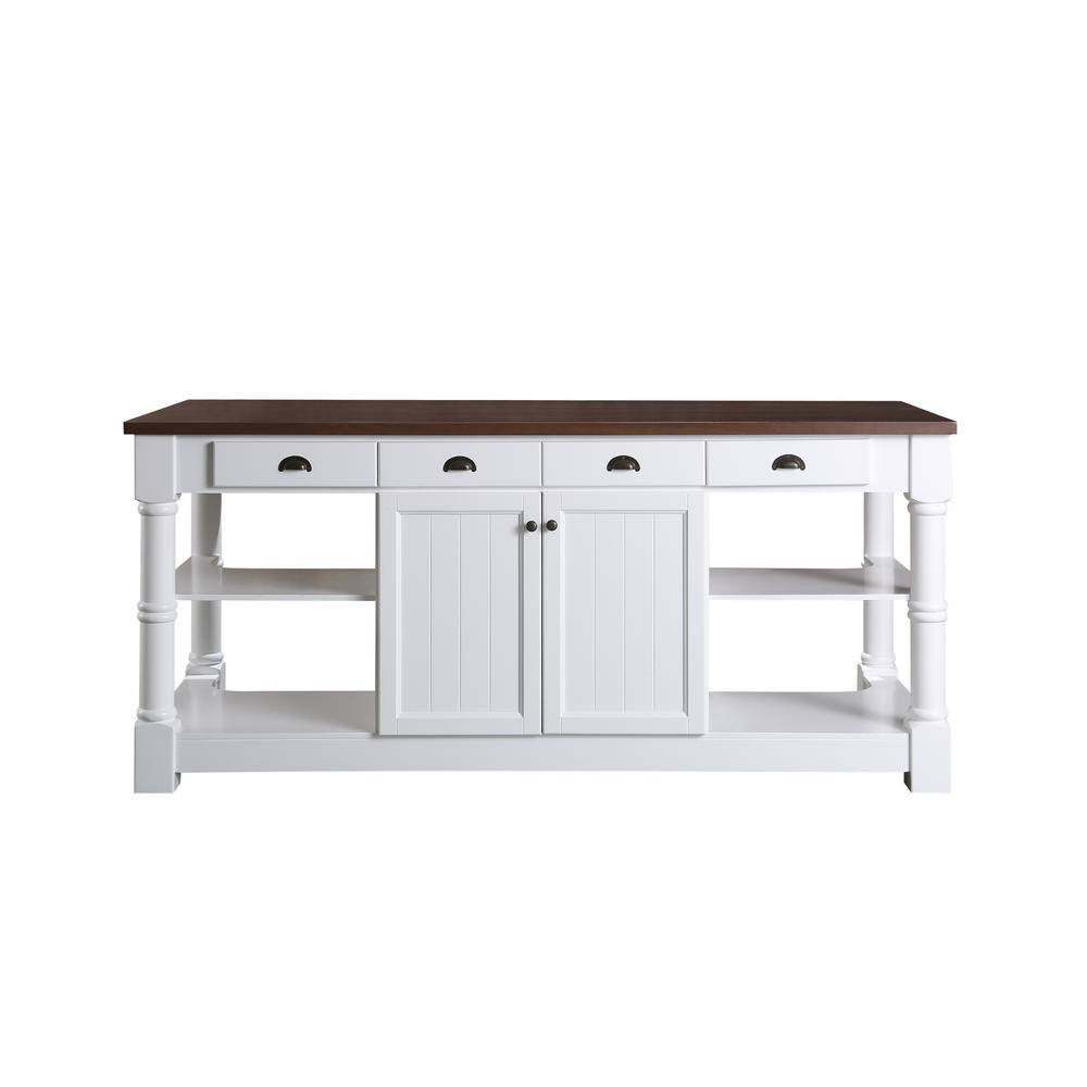 Design Element Monterey White 80 in. Kitchen Island with Wood Countertop KD-03-80-W-WD