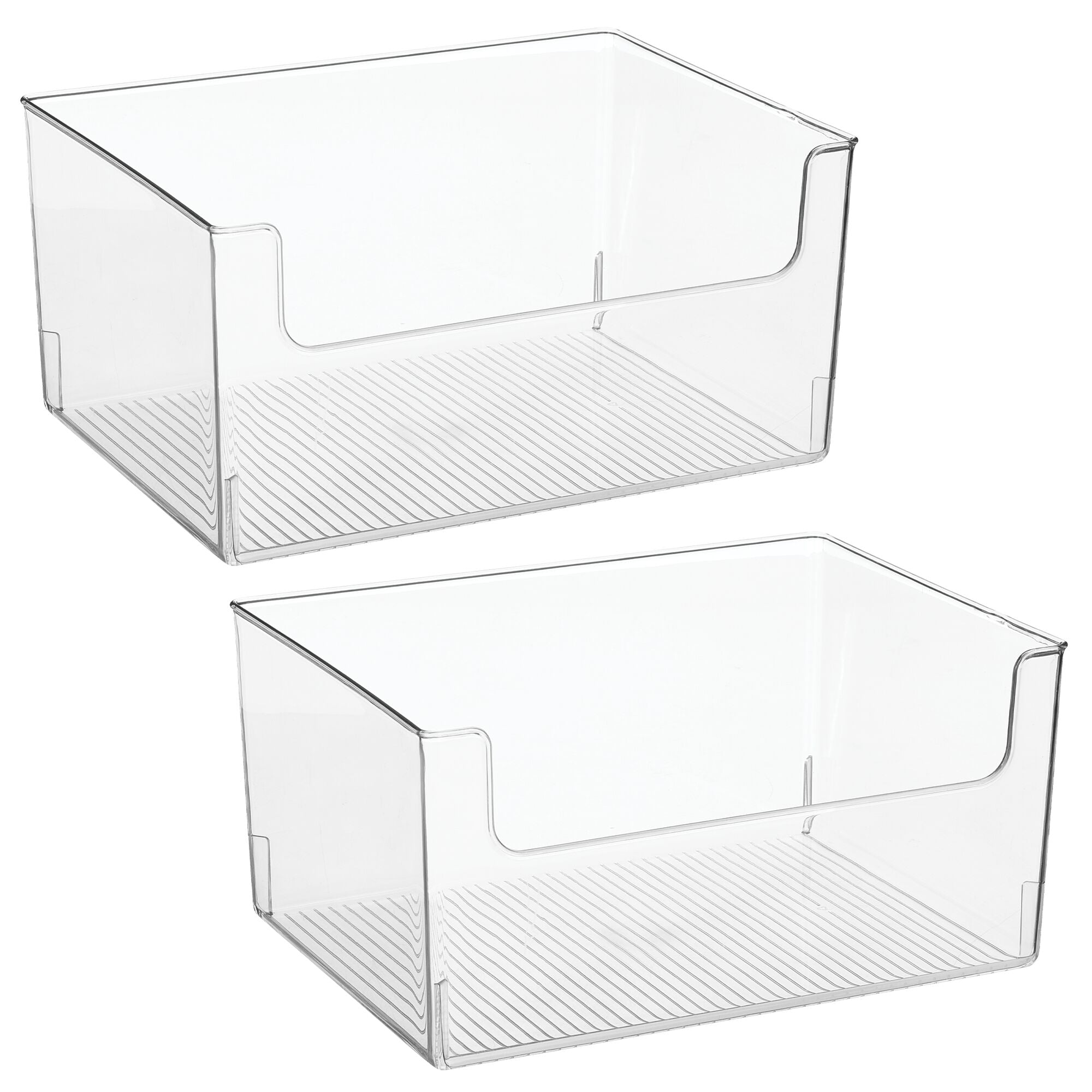 mDesign Large Modern Plastic Open Front Dip Storage Organizer Bin Basket for Bathroom Organization - Vanity Shelf， Cubby， Cabinet， and Closet Organizing Decor - Ligne Collection - 2 Pack - Clear