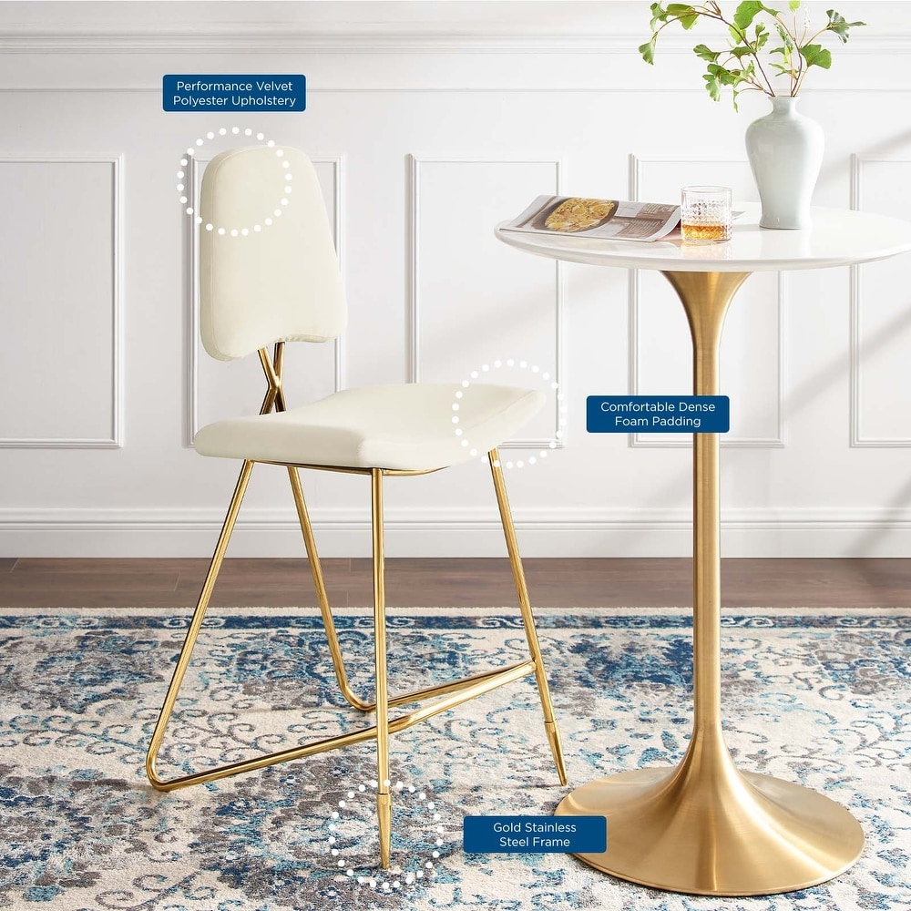 Modway Ponder Performance Velvet Bar Stool  Ivory